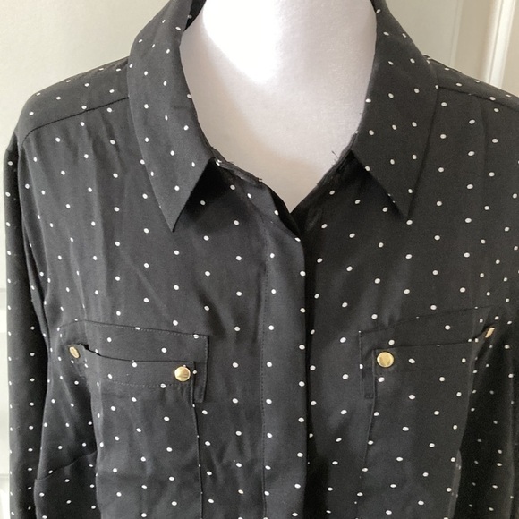Lane Bryant 14 16 blouse polka dots black white long sleeves - Picture 4 of 13